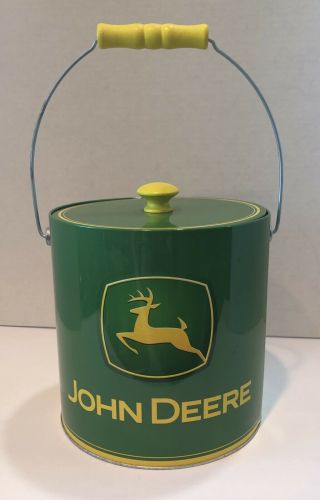 John Deere Metal Ice Bucket Green With Logo On Both Sides With Yellow Handle