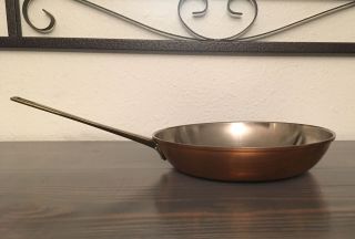 Vintage Copper Round 10” Frying Pan Skillet Tin Lined