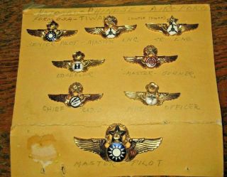 Eight China Nationalist Air Force Pilot Wings - Chinese Naf Taiwan Formosa