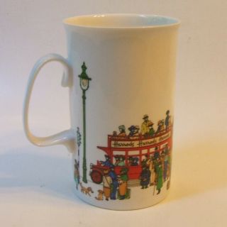 Harrod ' s Bone China Mug London Double Decker Bus Street Scene England 3