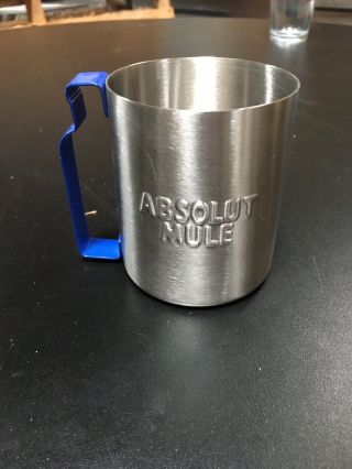2 Absolut Vodka Moscow Mule Mug | Blue Handle Stainless Cup Pair Bar