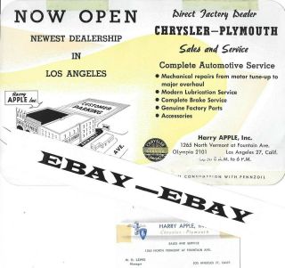 1949 Chrysler - Plymouth Dealer Postcard And Business Card - Los Angeles,  Ca