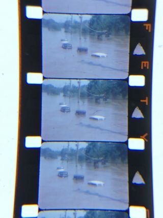 16mm Silent Home Movie Kodachrome Flood In Ct Old Cars,  Gas Station 400”1955