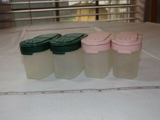 Tupperware Set Of 4 Spice Containers Modular Mates 2 Green & 2 Pink Lids ^