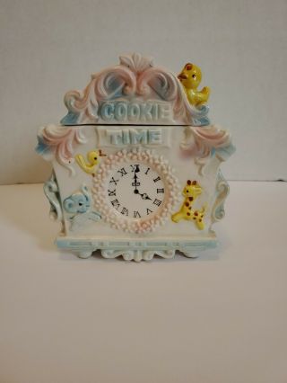 Vtg Napcoware Baby Gift Cookie Time Small Cookie Jar Ceramic Clock Japan