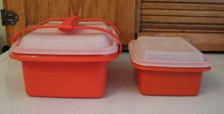 2 Tupperware Pak N Carry Lunch Box 1254 - 8 Red With Handle & 1531 MINI Vintage 3