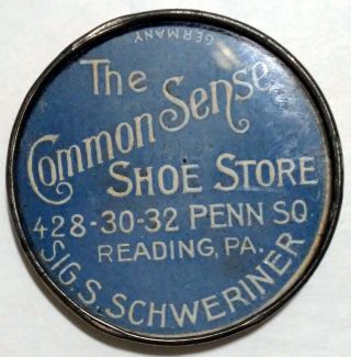 Vintage Common Sense Shoe Store Reading Pa Advertisement Mirror Back