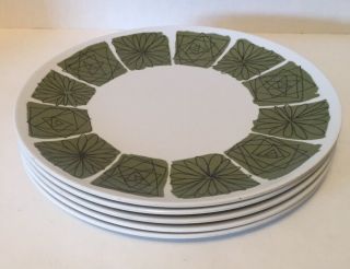 Texas Ware Set Of 5 Vintage Dinner Plates 10” Melmac Green Retro Flowers Mod