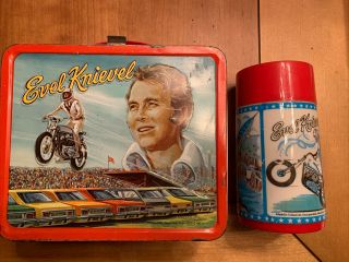 Vintage Evel Knievel Lunch Box Lunchbox And Thermos
