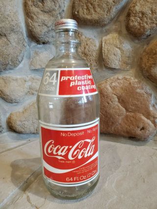 Vintage Coca Cola 64 Oz Glass Bottle W/ Protective Plastic Film Coating 12 " Tall