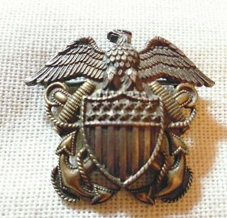 Us Navy Solid Sterling Officer Hat Insignia Pin Quality Usn Ww1 Ww2 Marked Mj