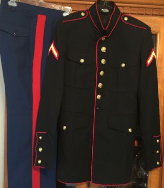 Us Marines Usmc Enlisted Dress Blue Male Jacket Coat Size 42 Long & Pants