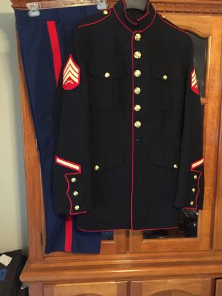 Us Marines Usmc Enlisted Dress Blue Male Jacket Coat Size 41 Long & Pants