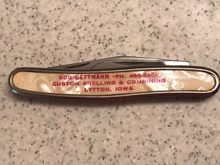 Bob Dettmann Custom Shelling & Combining Advertising Pocket Knife - Lytton,  Iowa