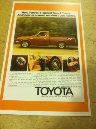 Vintage 1977 Toyota Truck Advertisement Poster Home Decor Man Cave Gift