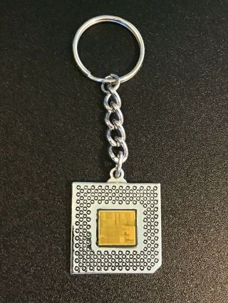 Vintage Intel Pentium Processor Engraved Logo Metal Keychain With Die