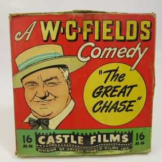 The Great Chase W.  C.  Fields Vintage 16mm Film Castle Films 7 " Reel Silent