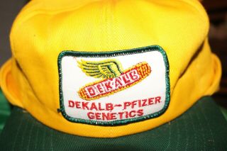 Vintage Dekalb Pfizer Genetics Ear Flaps Hat Medium Farmers Patch Cap