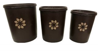 Set Of 3 Vintage Tupperware Brown Nesting Canister Containers With Lids