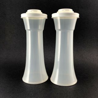 Tupperware Hourglass 6 " Salt Pepper Shakers Sheer W/ White Lids 718