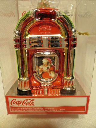 Kurt Adler Coca Cola Juke Box Santa Christmas Holiday Glass Tree Ornament Nib