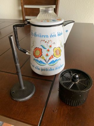 Vintage Berggren Percolator Enamelware Enamel Swedish Coffee Pot Complete