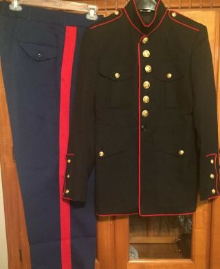 Us Marines Usmc Enlisted Dress Blue Male Jacket Coat Size 37 X - Short & Pants