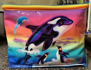Vintage 90’s Lisa Frank Lunch Bag Tote Box Dolphin Whale Penguins Zipper