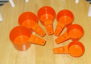 Vintage Tupperware Measuring Cups Orange Complete Set Of 6