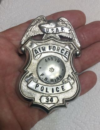 Obsolete Vintage Air Force Police Badge 445th F.  B.  Wing 34 Pat Date 2066969