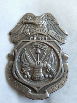 Early Unites States Army Military Police Badge Gov Property Label Mp Shield Pin
