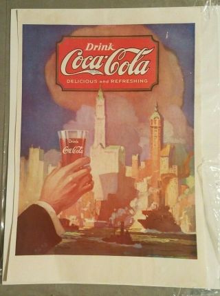 Vintage 1928 Coca Cola Poster York Skyline Double Sided In Protective Sleeve