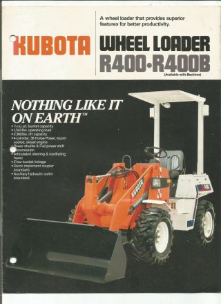 Kubota R400 R400b Wheel Loader Sales Brochure Code 8040 - 01 - Us 08/1987