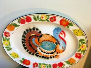 Old Enamel Turkey Platter Tray 17.  5 by 13 Inches Thanksgiving Christmas Holiday 2