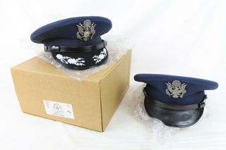 2 Nib Bernard Military Us Air Force Enlisted Dress Cap Size 7.  5field Grade
