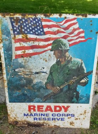 Vintage Marine Corp Recruiting Large Metal Sign Semper Fi Double Sided Poster