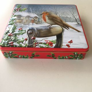 Christmas Snow Bird Biscuit Tim - Empty - Red White