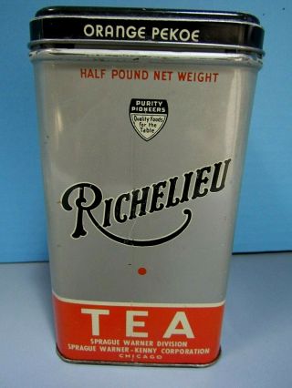 Vtg Richelieu Orange Pekoe Tea Tin - 1/2lb Great Advertising Graphics - Chicago