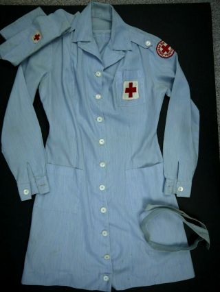 Vintage American Red Cross Volunteer Nurse Uniform Dress Hat Ww2 Korea 40s 50s