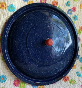 11 Inch Blue Enamel Speckled Red Wood Handle Replacement Lid Only For Pot