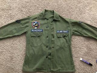 Usaf Us Air Force Tactical Air Command Vintage Olive Green Long Sleeve Shirt S/m