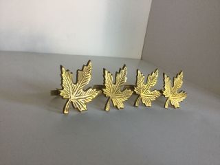 Vintage Set of 4 SOLID Brass Maple Leaf Napkin Ring Holders 2