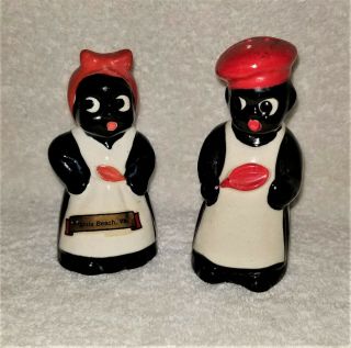 Vintage Occupied Japan Black Americana Salt & Pepper Shakers Va Beach Souvenir