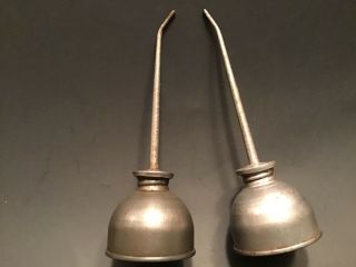 2 Vintage Antique Small Old Metal Thumb Oiler Oil Cans