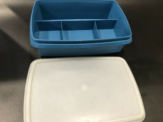 Tupperware Stow N Go 767 Teal Organizer Storage Container Rectangle 9 " X 6 "