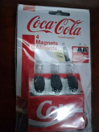 Nos Vintage 1995 Coca Cola 4 Magnets Bottles In Coke Case In Pkg