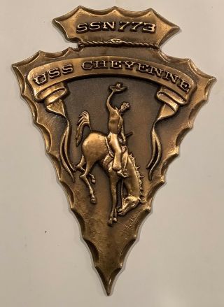 Us Navy Uss Cheyenne Ssn 773 Brass Plaque Vintage