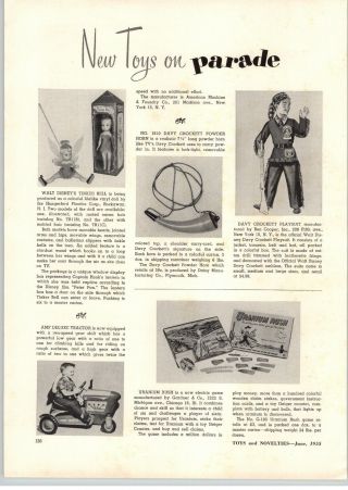 1955 Paper Ad Walt Disney Davy Crockett Play Costume Tinker Bell Doll Article