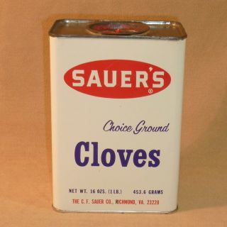 Vintage Large 1 Lb Sauers Ground Cloves Kitchen Spice Tin 5 - 3/4 " Tall