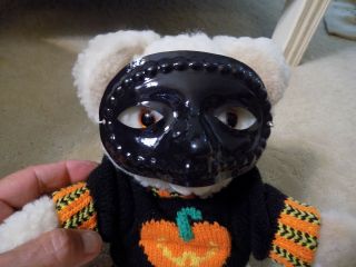Vtg OOAK Russ Snuggle Teddy Bear Plush in Halloween Mask & Pumpkin Sweater 3145 2
